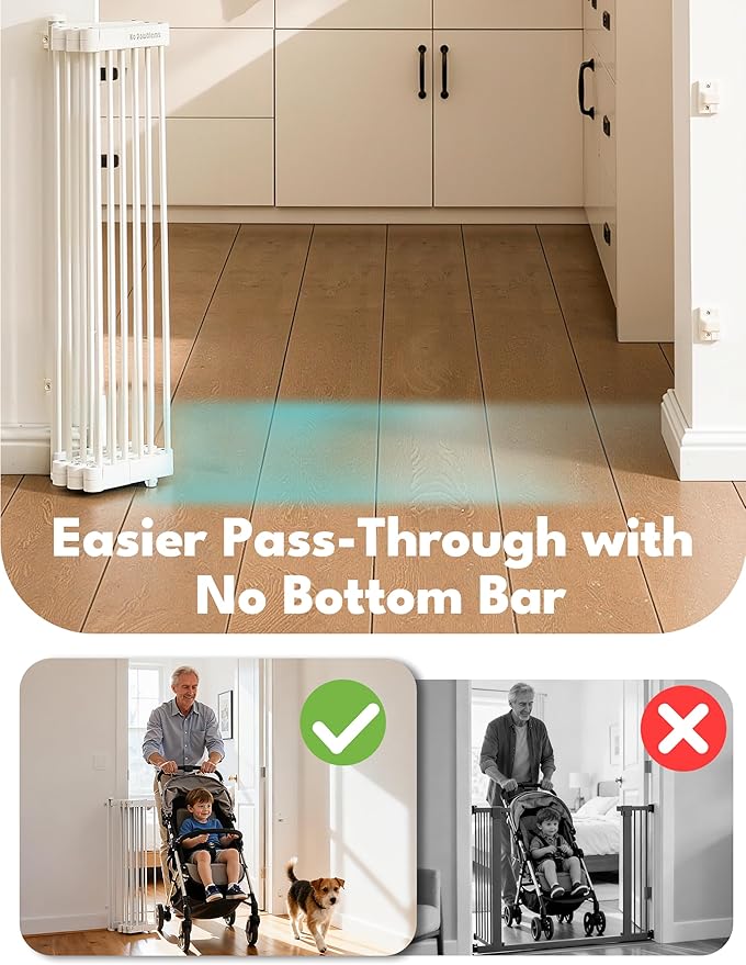 No Pawblems Retractable Safty Gate, Metal Adjustable Dog Gate for Doorways, Stairs & Hallways, Expands to 45" Wide, Auto Retract Design, No Bottom Bar, White