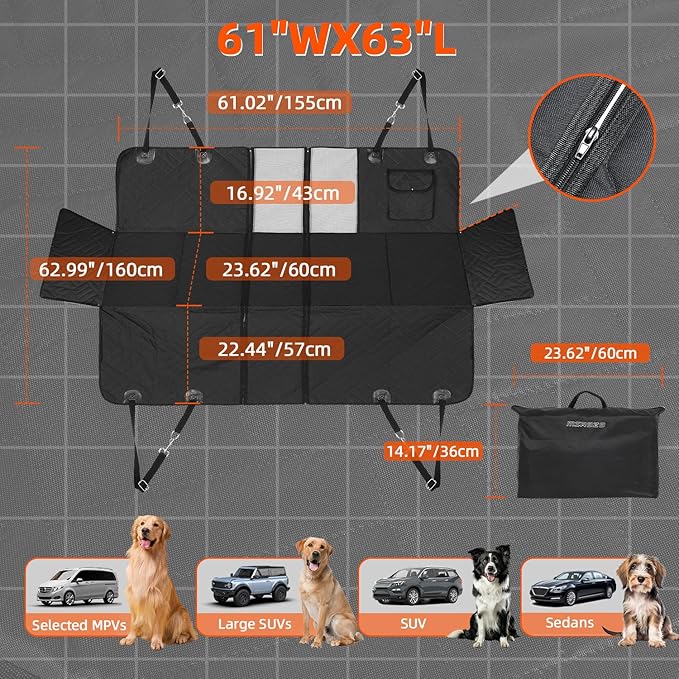 MIROZO Back Seat Extender for Dogs,Dog Car Seat Cover for Pets,600D Heavy Duty Seat Cover for Dogs, 100% Waterproof Dog Seat Covers for Cars, Durable Car Seat Protector for Pet Sedan SUV Trucks