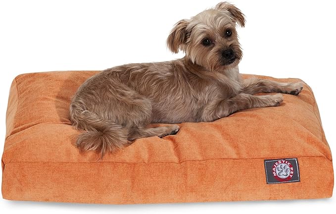 Majestic Pet Shredded Memory Foam Dog Bed Small with Removable Washable Cover – Rectangle Orthopedic Dog Bed–Durable Dog Crate Bed-Flat Dog Bed for Senior Dogs - (27x20) S - Villa - Orange