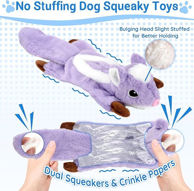 LECHONG 5-Pack Fluff-Free Squeaky Dog Toys - Crinkle No-Stuffing Body & Lightly Filled Head with Treat Hiden Pocket, Dog Toys Bundle for Aggressive Chewers Small Medium Large Dogs to Keep Them Busy