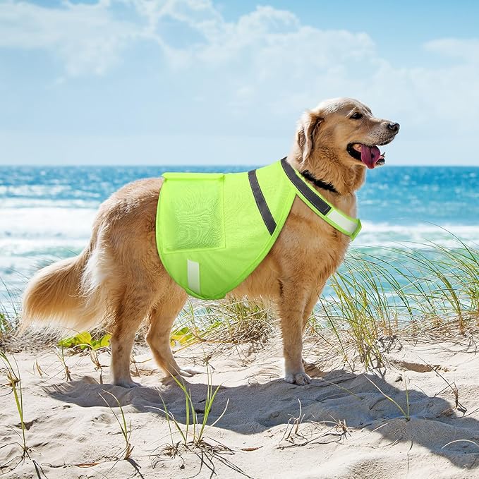 Aliceset 2 Pcs Dog Cooling Vest with 4 Recyclable Ice Pack Summer Outdoor Dog Cooling Harness Shirt Adjustable Pet Cooler(Fluorescent Green,Extra Large)