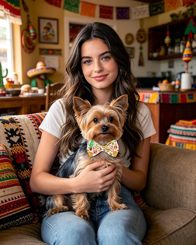 PET SHOW 10 Pack Mexican Small Dog Bow Ties Sliding Collar Attachments Puppy Cats Cinco De Mayo Fiesta Bowties for Medium Dogs Summer Mexico Bowknots Party Holiday Pet Grooming Accessories(Small)