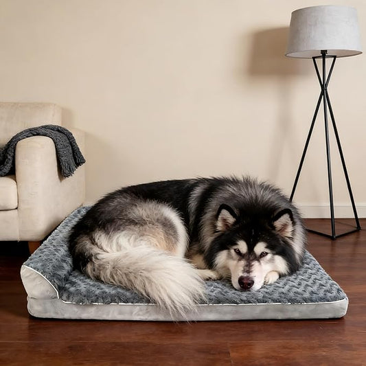 Orthopedic Dog Bed with Pillows, Large Memory Foam Dog Bed Sofa for Medium Large Dogs, Waterproof Washable Cover, Non-Slip Bottom, 42x30x7.5 Inch Supportive Pet Bed Couch, Blue Grey