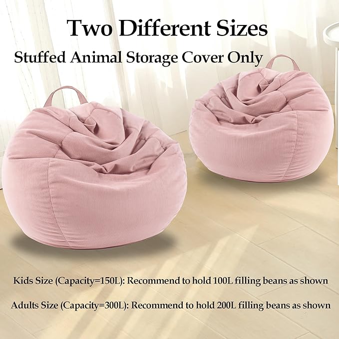 LPMOERA Stuffed Animal Storage Bean Bag Chair Cover (No Filler) For Kids and Adults.Soft Stuffable Bean Bag For Organizing Children Plush Toys or Memory Foam Caramel S for Kids