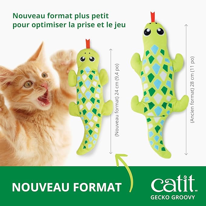 Catit Groovy Gecko Interactive Cat Toy – Flopping Motion Toy with Catnip & Silvervine, USB Rechargeable, Motion Sensor, Washable Cover – Green