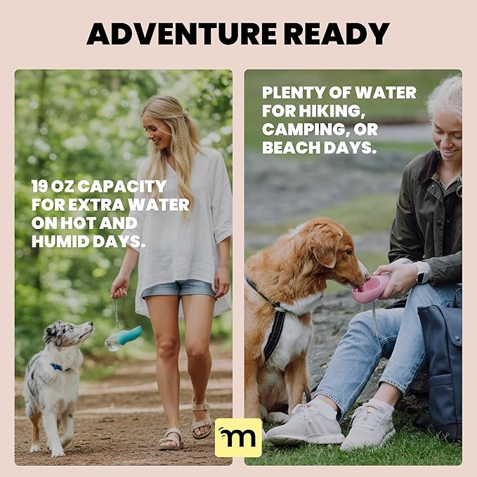 MalsiPree Dog Water Bottle - 19 Oz, Black, BPA-Free - Portable & Lightweight Water Dispenser with Bowl for Dogs - Leak-Proof for Travel, Trail Hiking, Park Visit, Camping & Beach Days