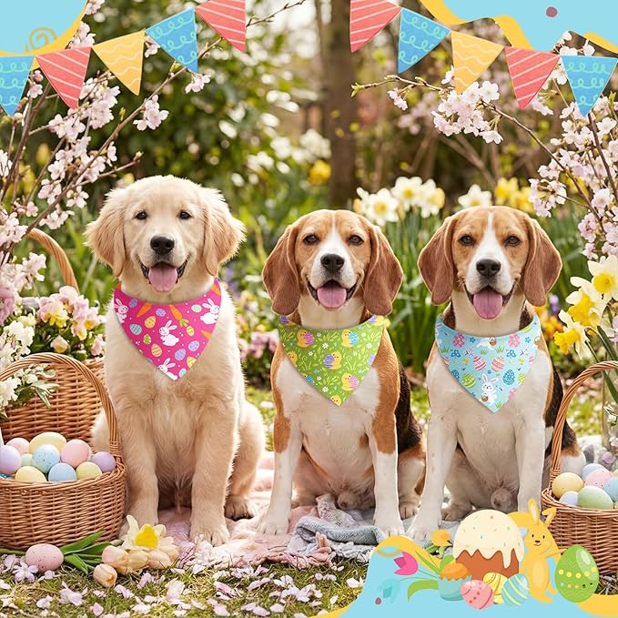 Abbylike 100 Pcs Easter Dog Bandanas Bulk Bunny Egg Carrot Bandanas for Dogs Triangle Kerchief Bibs Scarf Set for Pet Costume Easter Photo Props Accessories Pet Shops, 25 Styles (25.6 x 17.7 x 17.7)