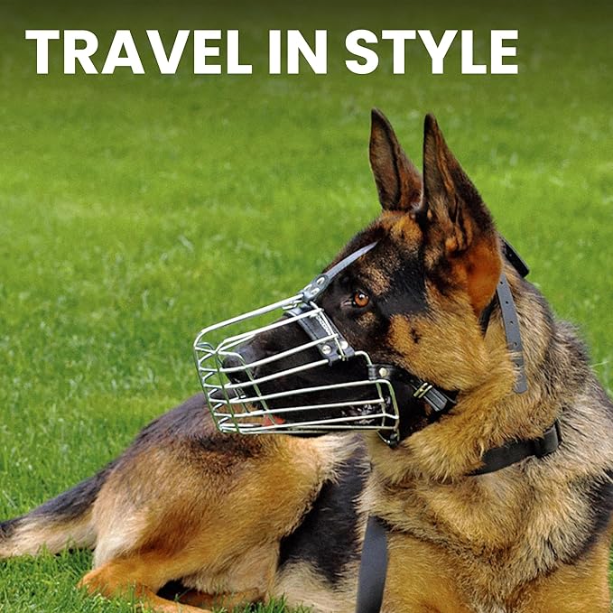 BRONZEDOG Wire Dog Muzzle German Shepherd for Medium Large Dogs Adjustable Durable Metal Basket for Biting Chewing Barking (M)