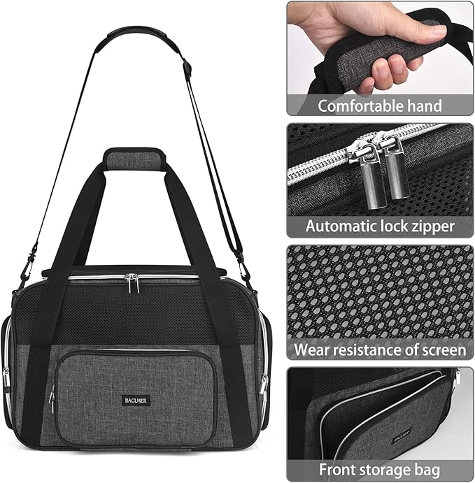 BAGLHER Pet Travel Carrier, Cat Carriers Dog Carrier for Small Medium Cats Dogs Puppies, Airline Approved Small Dog Carrier Soft Sided, Collapsible Puppy Carrier. Grey