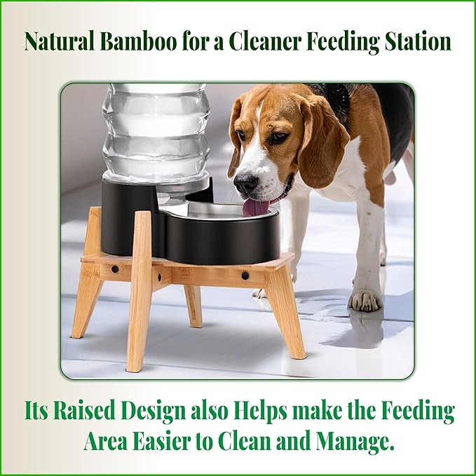 Stand for Dog Water Food Dispensers, Suitable for Medium Breeds - Bamboo Holder for Elevated Raised Automatic Gravity Dog Feeders - Medium Size