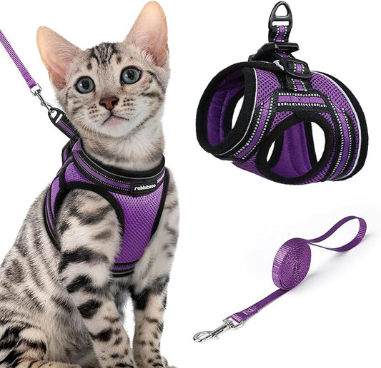 rabbitgoo Cat Harness and Leash, Step-in Escape Proof Kitten Harness Set, Soft Comfortable Cat Vest, Easy to Wear and Adjust, Reflective for Safe Outdoor Walking, Purple, X-Large