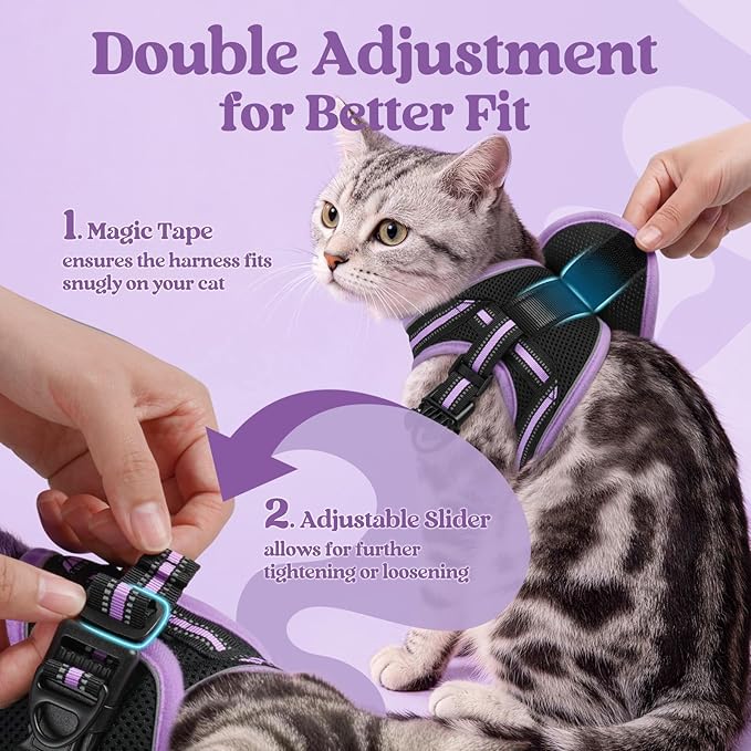 rabbitgoo Cat Harness and Leash, Step-in Escape Proof Kitten Harness Set, Soft Comfortable Cat Vest, Easy to Wear and Adjust, Reflective for Safe Outdoor Walking, Black&Light Purple, Small