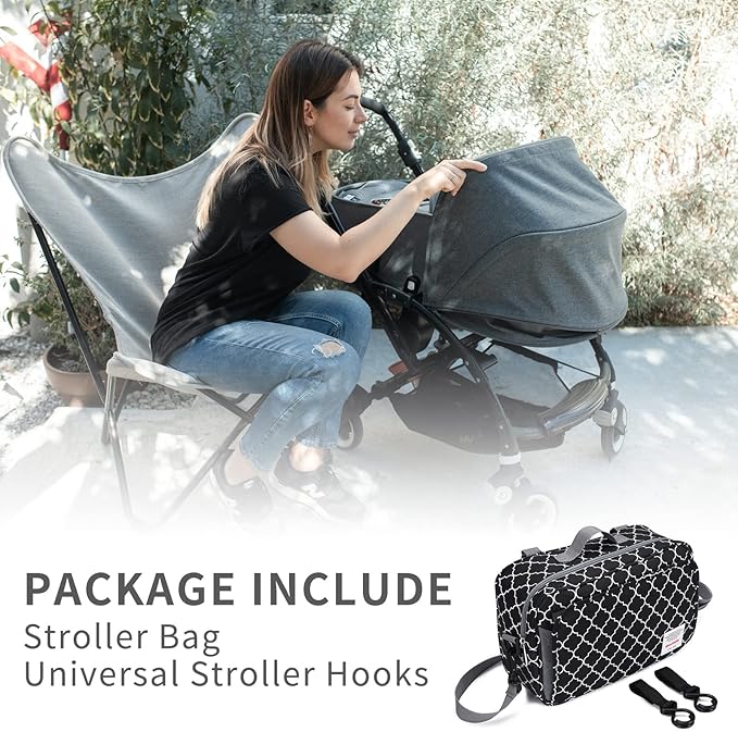 GOGOSO Small Diaper Bag, Mini Stroller Organizer Accessory with Wipe Pockets Caddy Parent Console with Hook Fit All Strollers, Black