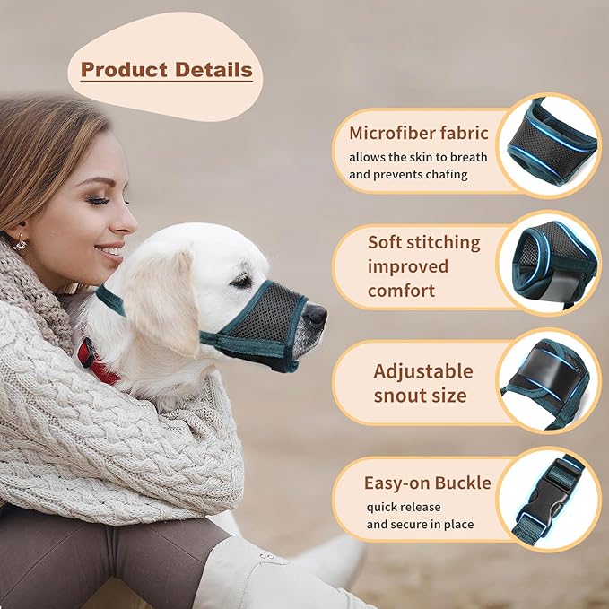HEELE Dog Muzzle,Soft Nylon Muzzle Anti Biting Barking Chewing,Air Mesh Breathable Drinkable Adjustable Loop Pets Muzzle for Small Medium Large Dogs (Blackish Green, XL)