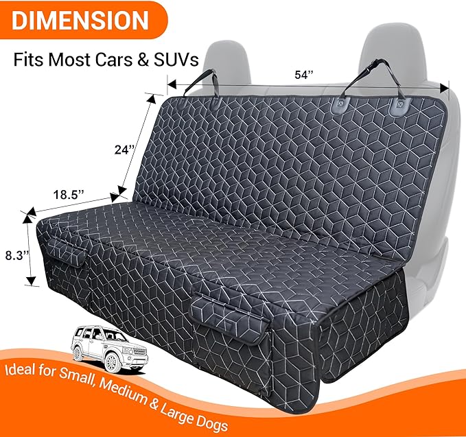 Meginc Dog Car Seat Cover for Back Seat, Waterproof Non-Slip Bench Protector for Dogs, Durable 600D Scratch Proof Seat Cover for Hair, Mud & Scratches, Travel and Daily Use in Compact Cars Small SUVs