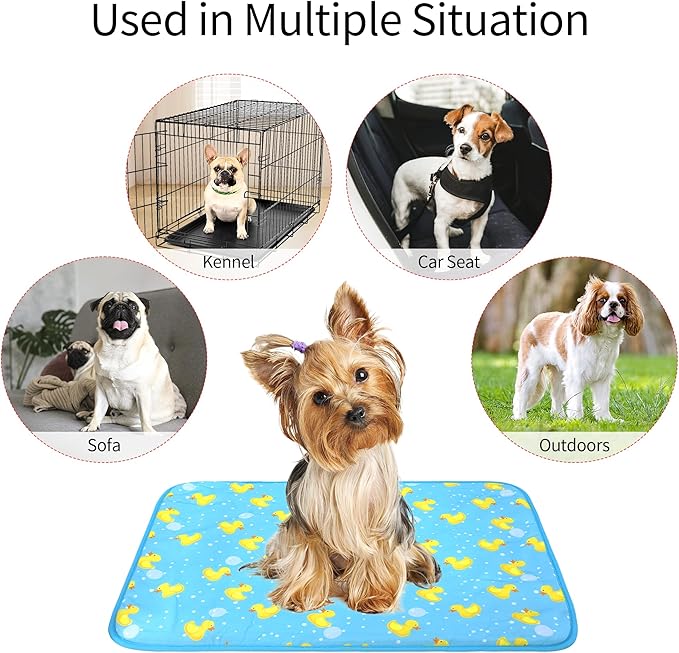 DELIFUR Dog Cooling Mat- Pet Cooling Mat Outdoor for Dogs Self Cooling Pad for Puppy Small Medium Dog Machine Washable (Large, Blue Duck)