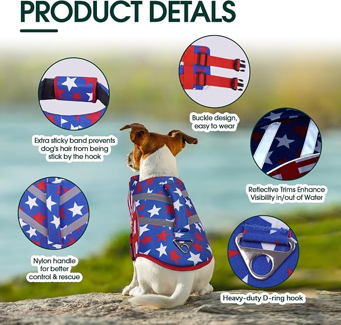 Kuoser Dog Life Jacket with Reflective Stripes, Dog Life Vest for Swimming Boating, Adjustable Pet Lifejackets with High Flotation, Doggie Swimsuit for Small Medium Large Dogs
