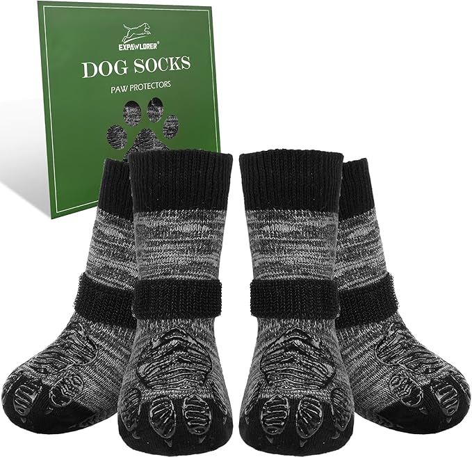 EXPAWLORER Dog Socks to Prevent Licking Paws with Grippers for Hardwood Floors Anti Slip, Traction Control Dog Shoes Booties Boots & Paw Protectors for Small Medium Large Senior Dogs Cold Winter XL