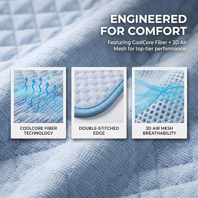 Dog Cooling Mat for Small Pets Up to 11 lbs, 19.7"x15.7" - Gel Free Ice Silk Self-Cooling Pad, Non-Slip Portable Summer Pet Bed for Kittens Puppies, Blue