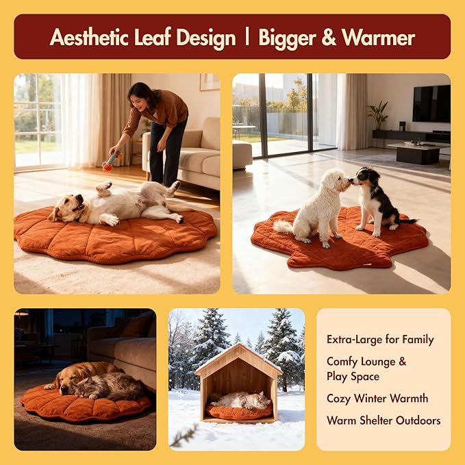 Vagascape Dog Bed, Waterproof Pet Bed with Washable Removable Cover, Comfort Cat Dog Pad for All Seasons, Heating Red Shell Shape Cat Mat with Nonskid Bottom(47"x37")