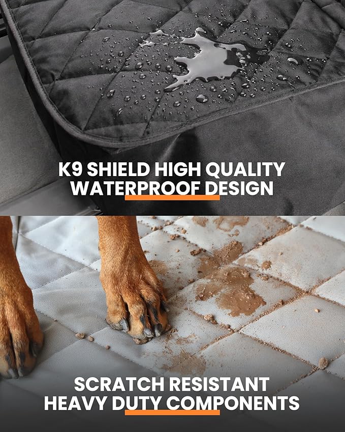 4Knines Dog Seat Cover for Back Seat, Heavy Duty Waterproof Rear Seat Protector for Small Trucks, SUVs, & Cars, Fits 60/40 Split Bench with Middle Seat Belt, Non-Slip Dog Backseat Cover (Regular, Tan)