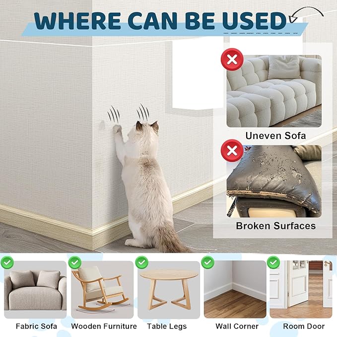 Cat Scratch Furniture Protector, Cat Scratching Mat, Trimmable Self-Adhesive Cats Claws Scratch Pads, DIY Carpet Mat Replacement for Cats Tree, Cats Wall Shelves (Transparent, 17x11.8in-10pcs)