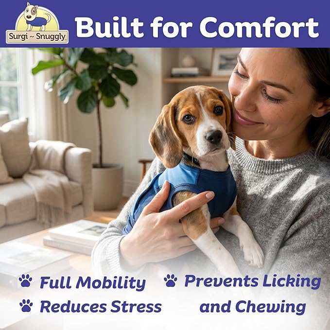 Surgi Snuggly Dog Surgery Recovery Suit - Dog Onesie for Post Surgery Recovery, Female Spay & Male Neuter - Surgical Suit for Dogs, E-Collar Cone Alternative, Double Blue - Medium Short - 12"-15" (EC)