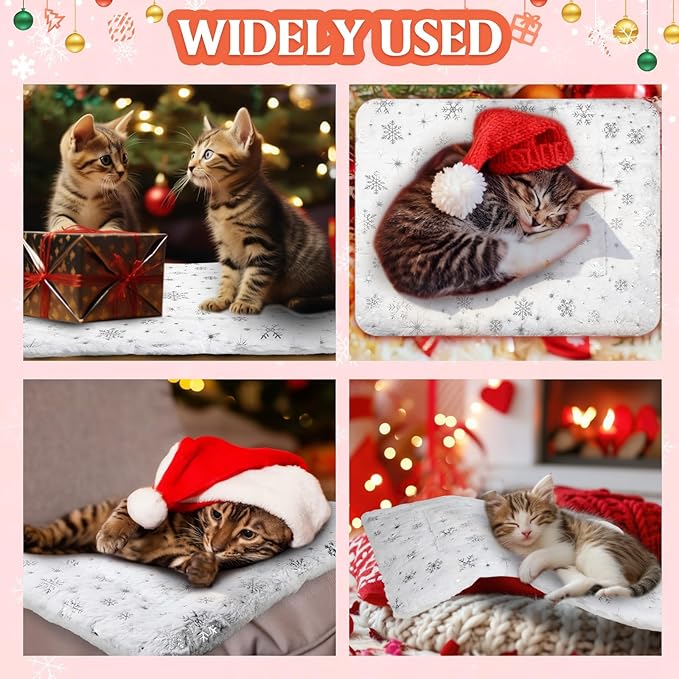 2 Pack Winter Self Warming Cat Mat Snowflake White Self Heating Pad Bed 22" x 18" Reversible Reflects Body Heat Machine Washable Thermal Pet Blanket for Winter Indoor Pet Kitten Dog Crate