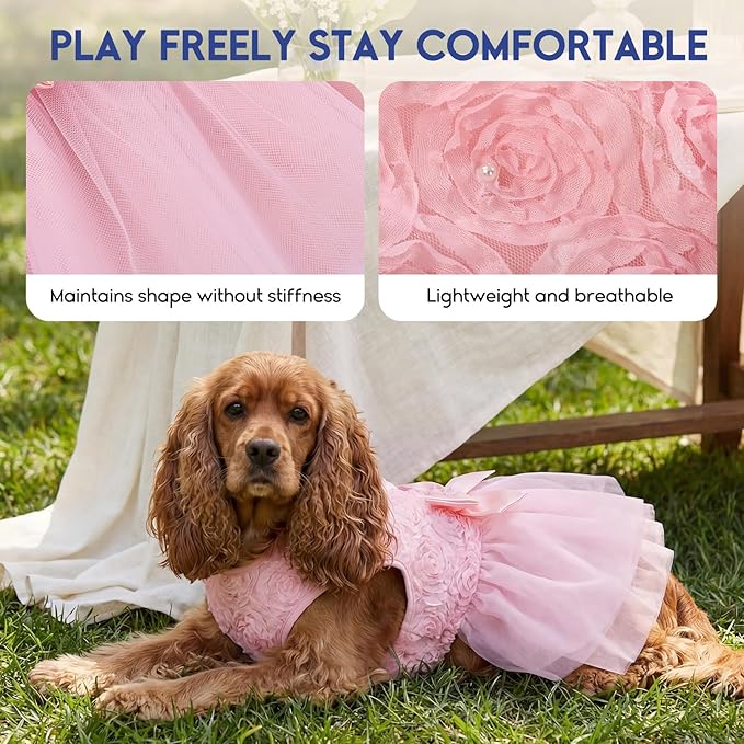 ASENKU Dog Dress Pet Wedding Dress Princess Lace Puppy Birthday Party Outfit Formal Apparel Girl for Small Medium Dogs Cats (XX-Small, Pink)