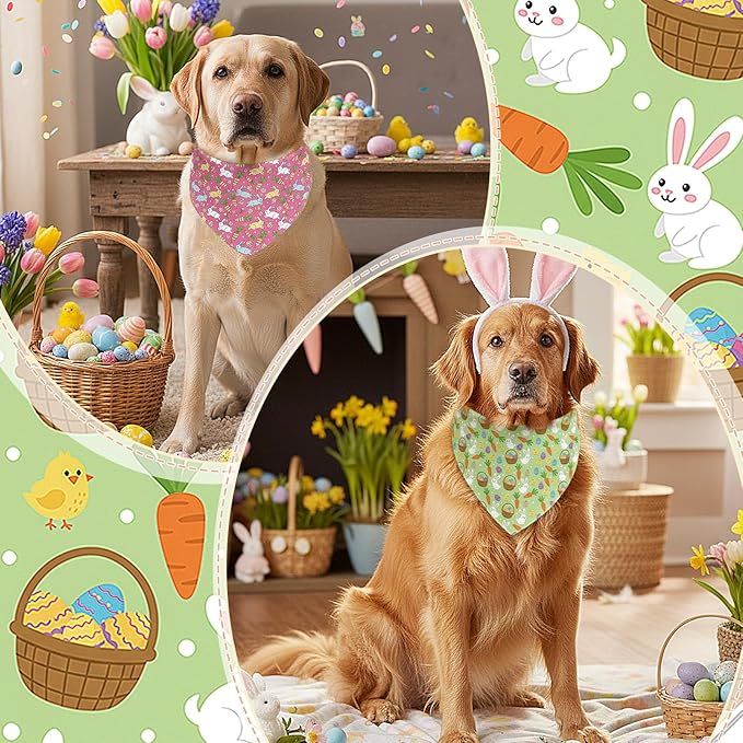 Abbylike 100 Pcs Spring Dog Bandanas Bulk Bunny Egg Carrot Bandanas for Dogs Triangle Kerchief Bibs Scarf Set for Pet Costume Easter Photo Props Accessories Pet Shops, 25 Styles (31.5 x 21.7 x 21.7)