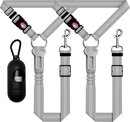 Seyezo Retractable Dog Harness with Adjustable Seatbelt and Reflective Strap for Vehicle Safety, Heavy Duty & High Elastic Tension, Grey