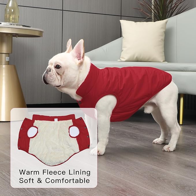 JoyDaog 2 Layers Fleece Lined Warm Dog Jacket for Winter Cold Weather,Soft Windproof Medium Dog Coat,Red XL