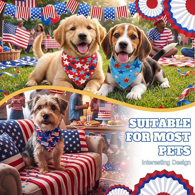 Abbylike 100 Pcs Patriotic Dog Bandanas Bulk 4th of July Bandanas for Dogs Star Triangle Kerchief Bib Scarf Set for Pet Independence Day 250th Anniversary Party Costume, 25 Styles(19.7 x 13.8 x 13.8)