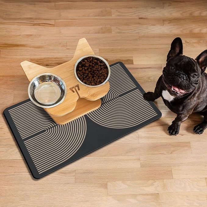 Modern Rainbow Easy Dog Food & Water Mat, Boho Vintage Pet Feeding Mat for Floor Non-Slip Waterproof, Super Absorbent Cat Bowl Mat, Easy to Clean Durable Pet Placemat,12" × 20"