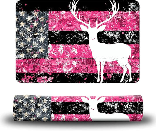 Dog Food Mat, 19.6" x 23.6" Absorbent Pet Feeding Mat for Food and Water, Waterproof Diatom Mud Pet Placemat with Non-Slip Rubber Backing, Easy Clean Cat Bowl Mat for Floors - Pink Flag Deer