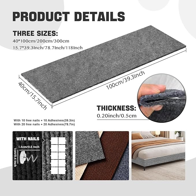 Cat Scratch Couch Furniture Protector, Self-Adhesive Cat Scratch Pad Deterrent for Furniture, DIY Climbing Cat Scratcher Couch Protector from Cat Claws Scratching for Indoor, with 10 Pins (LightGrey)