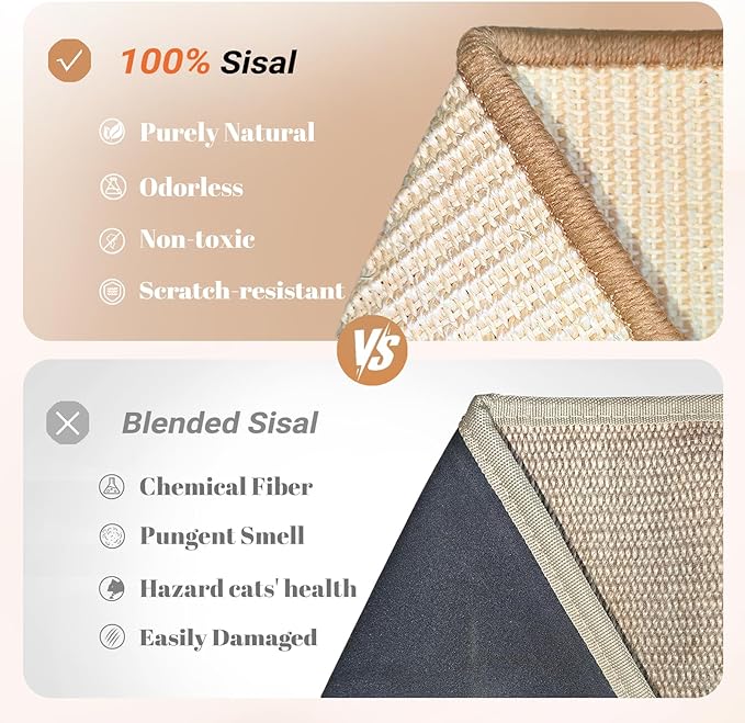 CHEERHOME PETS Sisal Cat Scratcher Ramp with Balls, 24.8" L Shape Cat Scratching Post Climbing Scratch for Indoor Cats, Solid Wooden Cat Furniture(Large)