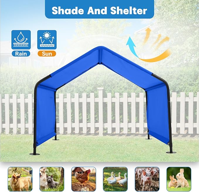 Dog Shade Shelter Outside 4'x4'x3' Tent for Large Medium Dogs, Outdoor Sun Rain Canopy Pet House for Livestock Pigs Cats with Waterproof Roof Ground Nails,Deep Blue