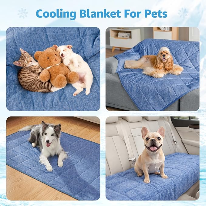PICK FOR LIFE Cooling Blanket for Dogs, 0.4 Q-MAX Pets Cooling Comforter Throw for Bed Cover, Summer Blanket for Large Dogs Washable, Soft Lightweight Cold Mats for Pet Hot Weathe, 48"×62"/Deep Blue