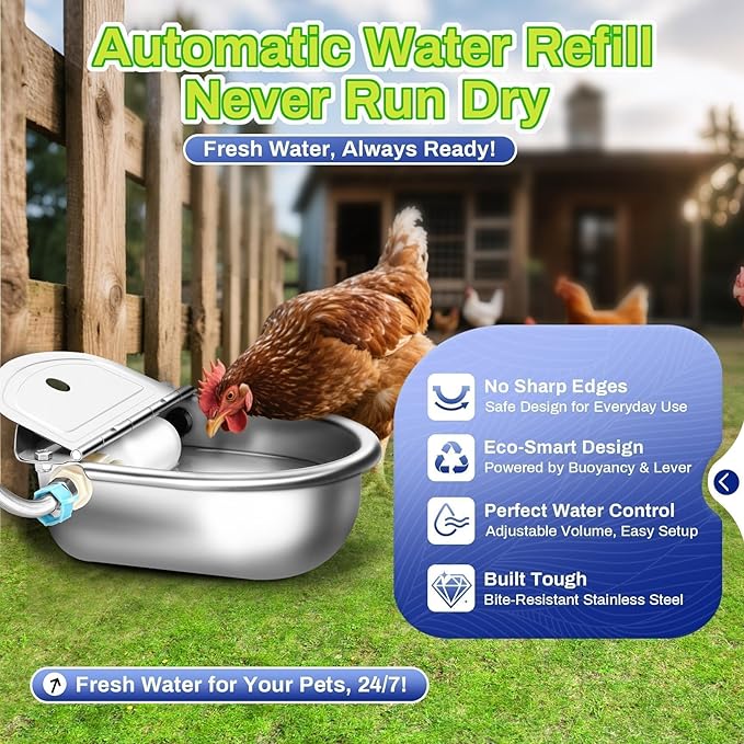 Ademon Automatic Animal Drinking Water Bowl with Float Valve, Extended Pipe, Stainless Steel Waterer Feeder Farm Dog Dispenser Kit Self Filling for Livestock Horse Goat Water Trough
