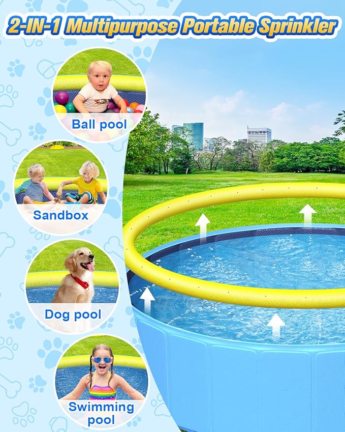 Yivsen Perfect Combination of Dog Pool and Splash Pad W79 X H12, Sturdyer Foldable Kiddie/Baby Hard Plastic Pools, Summer Swimming Bath Tubs for Kids/Dogs/Pet