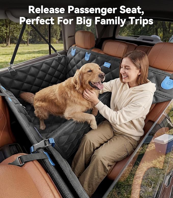 Rorhxia Dog Seat Cover for Backseat, [Ultimate Safe, Comfortable and Large Space] Waterproof 600D Heavy Duty Dog Car Hammock, Release Passenger Seats, Fits Sedan/SUV/Truck, Large Dog Friendly, L