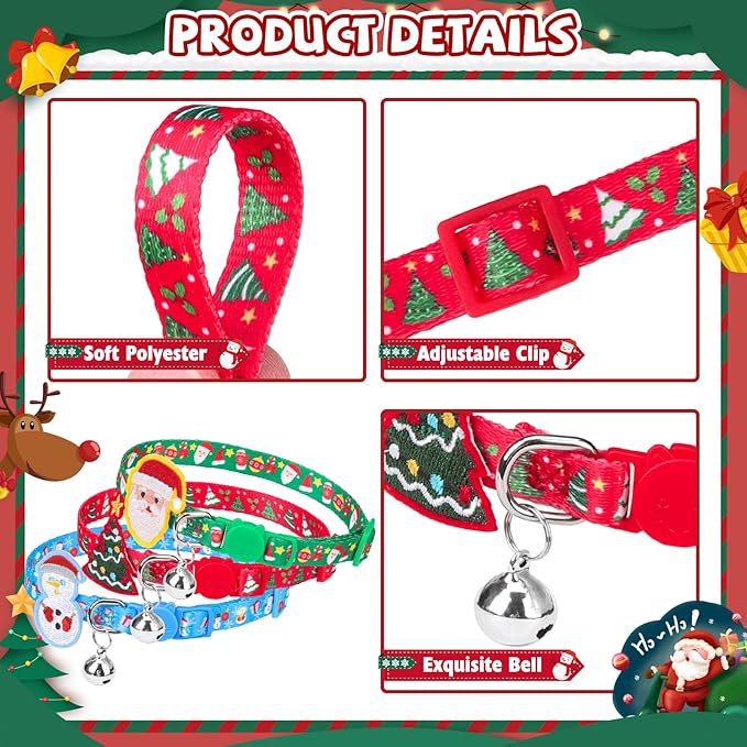 PUPTECK Cat Collar Breakaway with Bells, Kitten Collar Outfit Adjustable for Girl Boy Small Pet Puppy Bunny, Cute Costume Accessory with Safety Release Buckle (Sticker-Christmas)