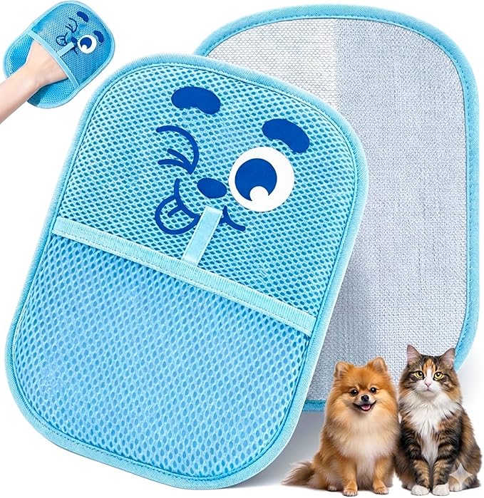 Pet Hair Removal Glove for Cats & Dogs, Reusable Electrostatic Fur Remover for Couch, Carpet, Clothing & Car Seat, Thickened Washable Fabric Cleaner with Hanging Loop, Blue Cozy Home