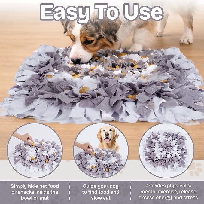 Snuffle Mat for Dogs | Travel-Friendly & Durable Dog Sniff Mat | Encourages Foraging, Slow Eating, Mental Stimulation & Stress Relief | Interactive Dog Enrichment Mat for Puppies & Adult Dogs (Grey)