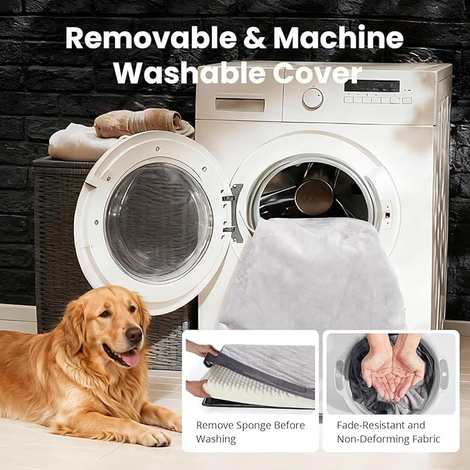 OhGeni Orthopedic Waterproof Dog Bed for Medium Large Dogs, Machine-Washable Removable Cover in Easy-Clean Fabric, Reversible Memory Foam & Easy-Carry Handle, Suitable for Crate, 35 inch (Gray)