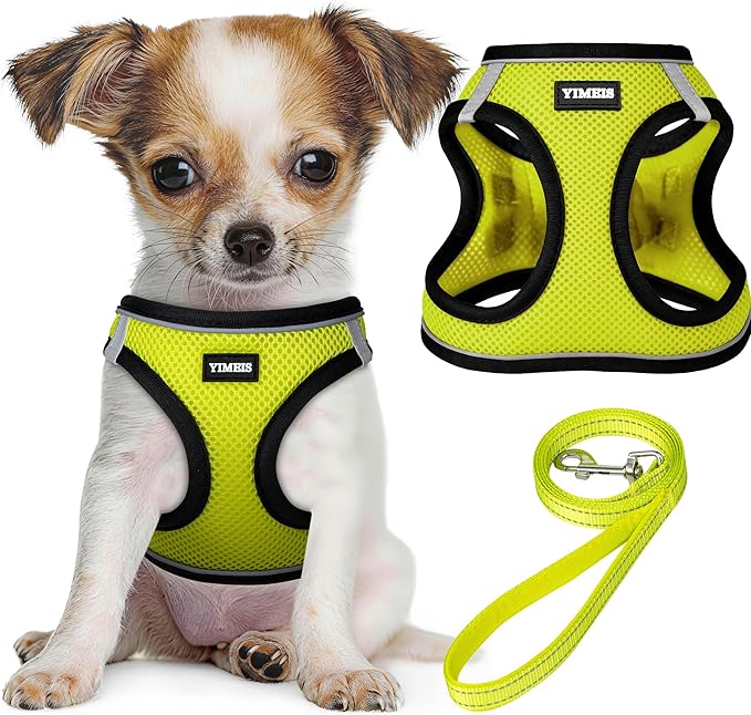 YIMEIS Dog Harness and Leash Set, No Pull Soft Mesh Pet Harness, Reflective Adjustable Puppy Vest for Small Medium Large Dogs, Cats (Fluorescent Yellow, X-Small (Pack of 1)
