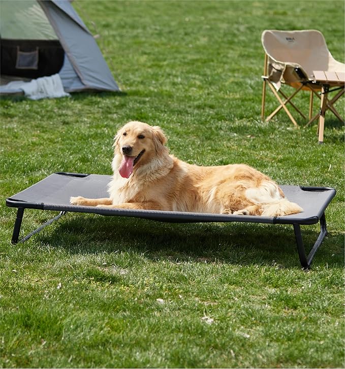 MADE 4 PETS Elevated Outdoor Dog Bed for Extral Large Dogs – Heavy-Duty Raised Cot with Breathable Cooling Mesh, No-Slip Feet, Chew-Resistant Frame, Indoor & Outdoor Pet Hammock, 49"x32", Gray