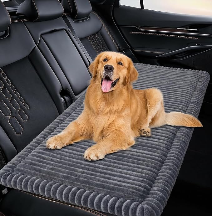 Dog Bed for Car, Non-Slip Dog Car Bed for Back Seat, Extra-Thick Plush Backseat Dog Mat for Travel, Soft Flannel Washable Pet Car Bed Fits Cars SUVs Trucks, 51"×23.6", Grey