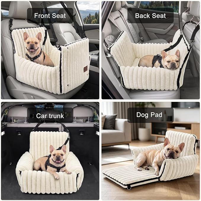 MIXJOY 6-in-1 Dog Car Seat for Small/Medium Dogs up to 25 lbs, Multi-Functional Dog Carrier for Car with Detachable Washable Cover, Pet Travel Bed with Clip-On Safety Leash, Beige